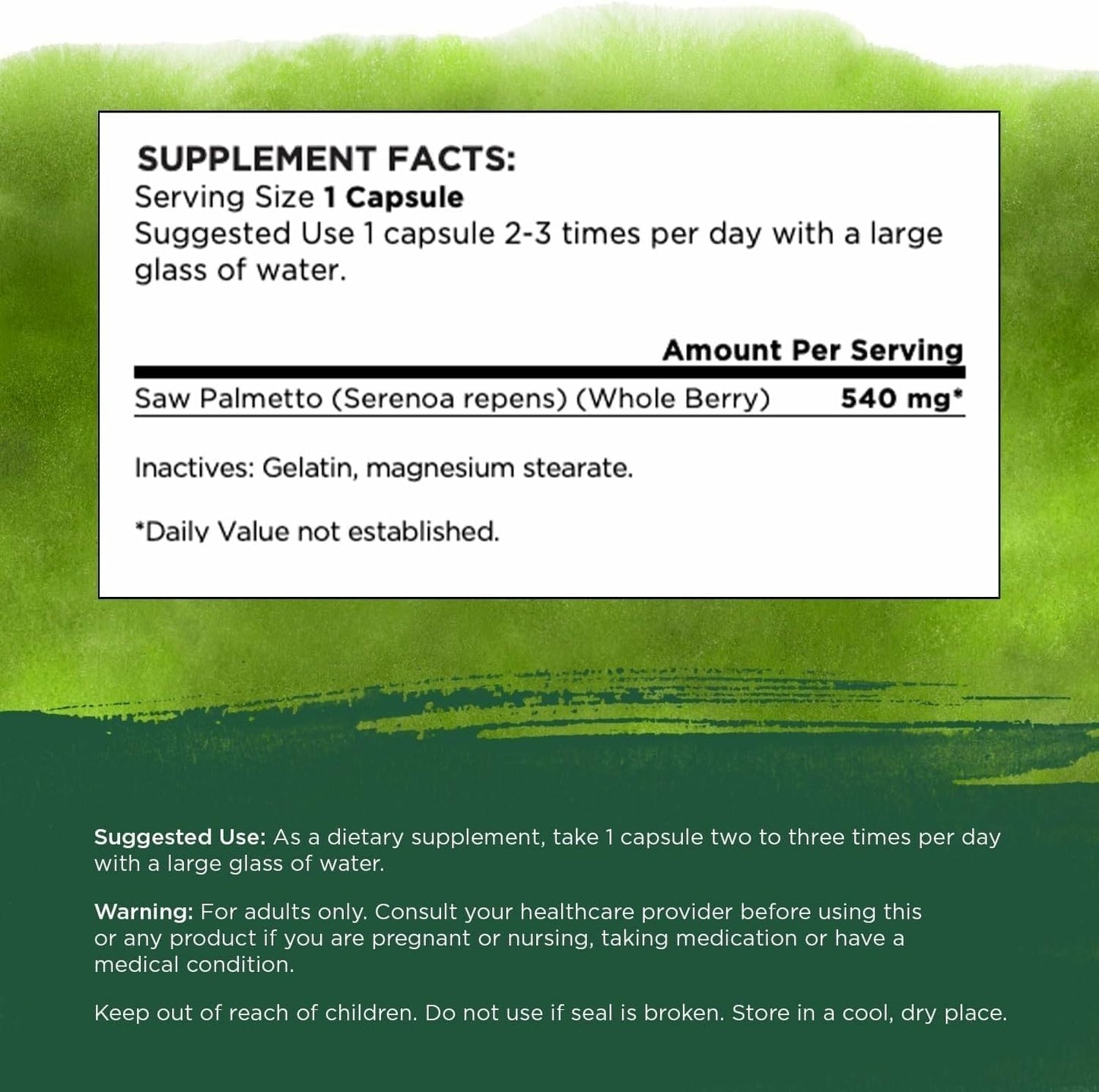 Saw Palmetto - Herbal Supplement Promoting Male Prostate Health Support - Natural Hair Supplement & Urinary Health Support (540 Mg 250 Capsules)