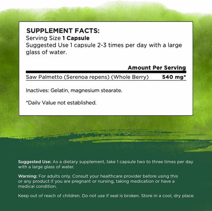 Saw Palmetto - Herbal Supplement Promoting Male Prostate Health Support - Natural Hair Supplement & Urinary Health Support (540 Mg 250 Capsules)