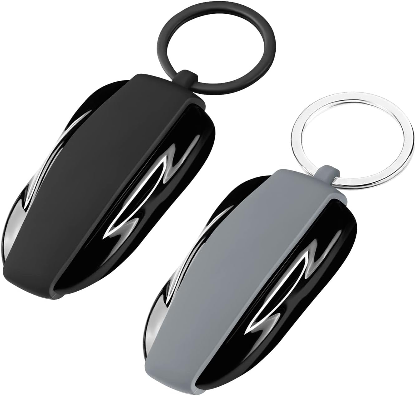 Key Fob Cover for Tesla Model X, 2 Pack Silicone Car Keychain Key Cover Protector Case Holder with Key Ring Chain for Tesla Model X Accessories, Not Include Key (Black+ Gery)