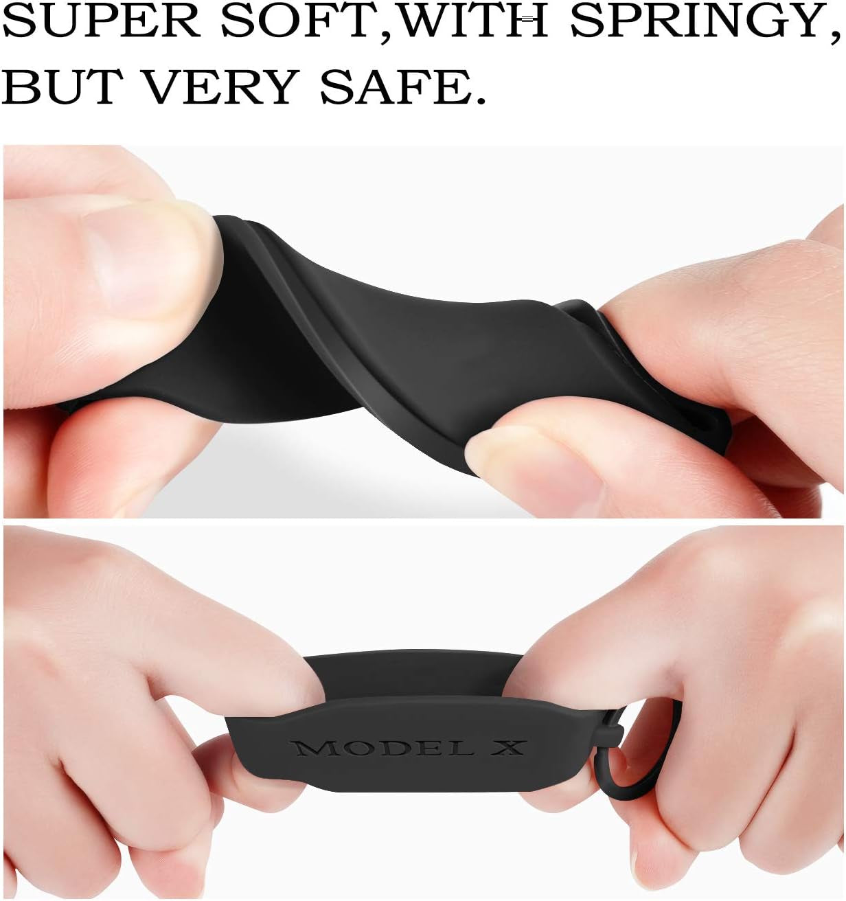 Key Fob Cover for Tesla Model X, 2 Pack Silicone Car Keychain Key Cover Protector Case Holder with Key Ring Chain for Tesla Model X Accessories, Not Include Key (Black+ Gery)