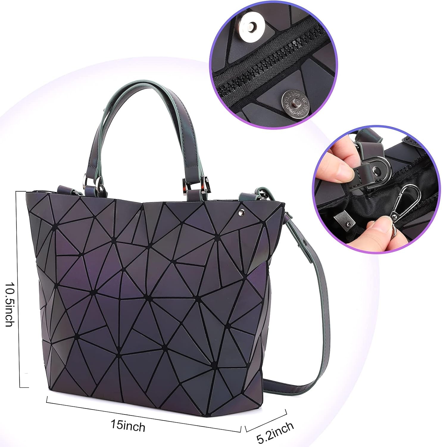 Geometric Luminous Tote Bag Crossbody Handbag Holographic Reflective Women Girl Fashion Shoulder Bag (Crossbody Bag)