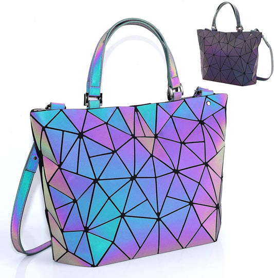 Geometric Luminous Tote Bag Crossbody Handbag Holographic Reflective Women Girl Fashion Shoulder Bag (Crossbody Bag)