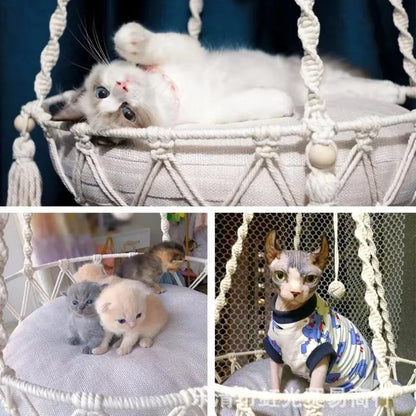Winter Pet Hammock Cat Swing Hand Woven Cotton Rope Cats Hanging Basket Kitten Hanging String Den Indoor Pend Nest Pet Supplies
