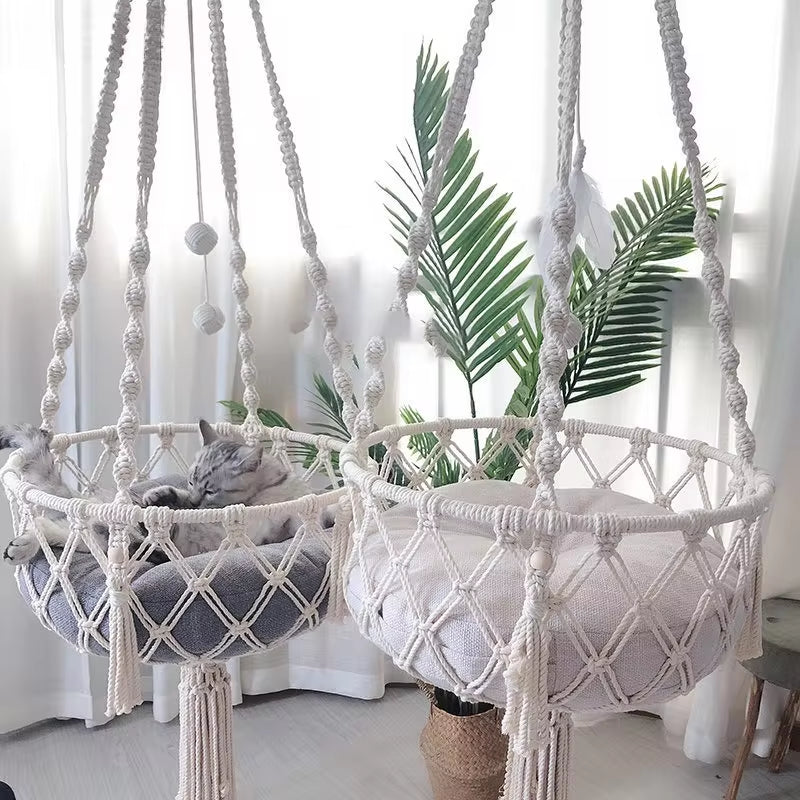 Winter Pet Hammock Cat Swing Hand Woven Cotton Rope Cats Hanging Basket Kitten Hanging String Den Indoor Pend Nest Pet Supplies