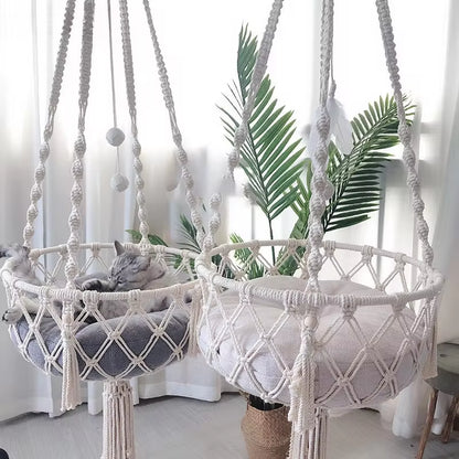 Winter Pet Hammock Cat Swing Hand Woven Cotton Rope Cats Hanging Basket Kitten Hanging String Den Indoor Pend Nest Pet Supplies