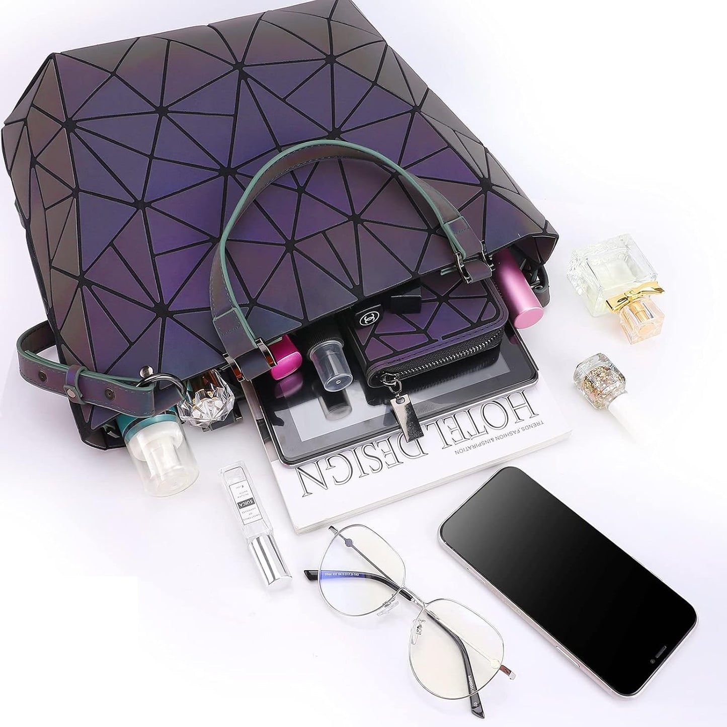 Geometric Luminous Tote Bag Crossbody Handbag Holographic Reflective Women Girl Fashion Shoulder Bag (Crossbody Bag)