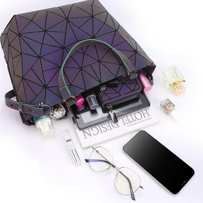 Geometric Luminous Tote Bag Crossbody Handbag Holographic Reflective Women Girl Fashion Shoulder Bag (Crossbody Bag)